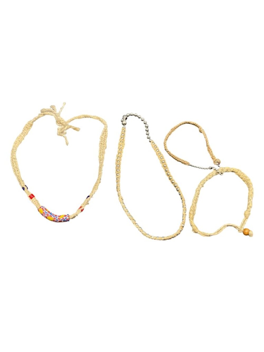 Handmade Woven Chokers & Bracelets With Beads & Colorful Accents Lot Of 4